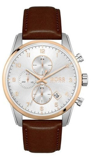 Hugo Boss Skymaster White Dial Brown Leather Strap Watch for Men - 1513786 Authentic Buy Shop Now