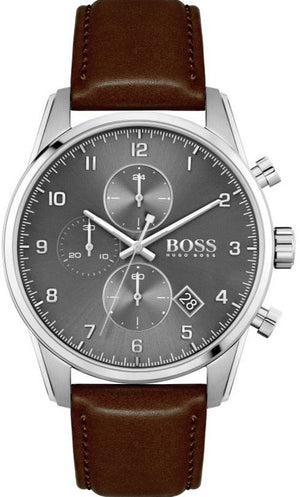 Hugo Boss Skymaster Grey Dial Brown Leather Strap Watch for Men - 1513787 Authentic Buy Shop Now