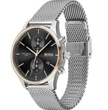 Hugo Boss Associate Black Dial Silver Mesh Bracelet Watch for Men - 1513805 Authentic Buy Shop Now