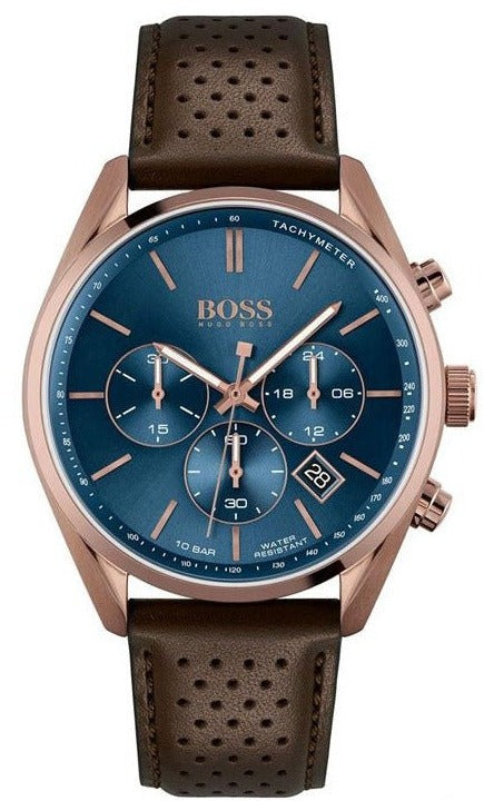 Hugo Boss Champion Blue Dial Brown Leather Strap Watch for Men - 1513817 Authentic Buy Shop Now