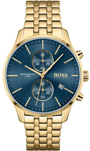 Hugo Boss Associate Blue Dial Gold Steel Strap Watch for Men - 1513841 Authentic Buy Shop Now