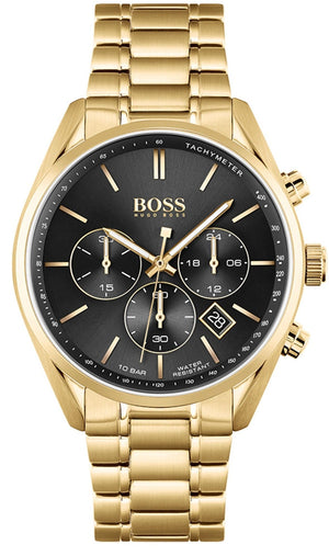Hugo Boss Champion Black Dial Gold Steel Strap Watch for Men - 1513848 Authentic Buy Shop Now