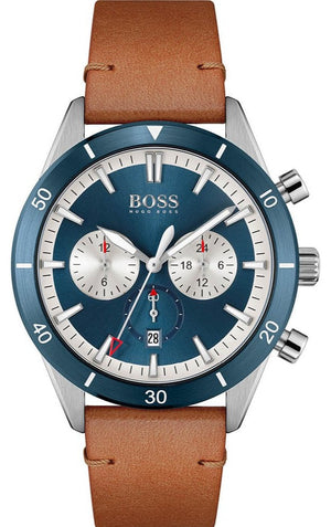 Hugo Boss Santiago Blue Dial Brown Leather Strap Watch for Men - 1513860 Authentic Buy Shop Now