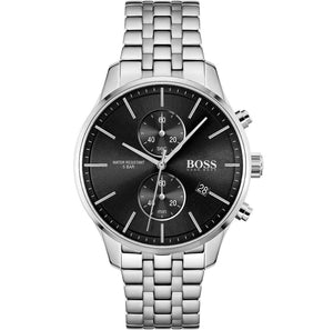 Hugo Boss Associate Black Dial Silver Steel Strap Watch for Men - 1513869 Authentic Buy Shop Now