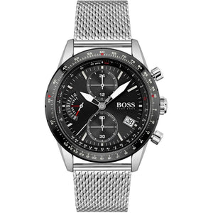 Hugo Boss Pilot Edition Black Dial Silver Mesh Bracelet Watch for Men - 1513886 Authentic Buy Shop Now