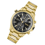 Hugo Boss Globetrotter Chronograph Black Dial Gold Steel Strap Watch for Men - 1513932 Authentic Buy Shop Now