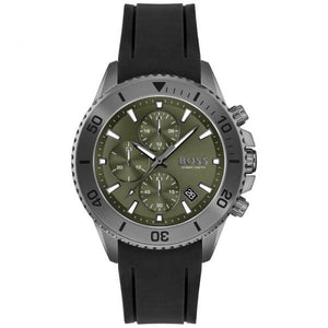 Hugo Boss Admiral Green Dial Black Silicon Rubber Strap Watch for Men - 1513967 Authentic Buy Shop Now