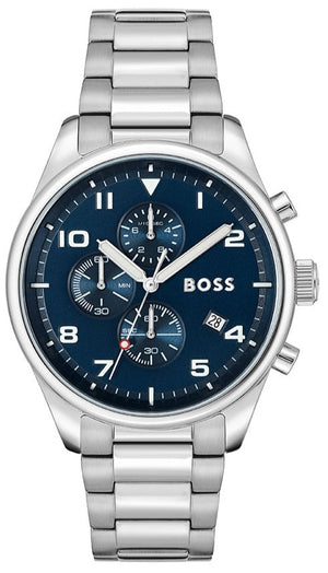 Hugo Boss View Chronograph Blue Dial Silver Steel Strap Watch For Men - 1513989 Authentic Buy Shop Now