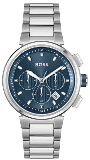 Hugo Boss One Chronograph Blue Dial Silver Steel Strap Watch For Men - 1513999 Authentic Buy Shop Now
