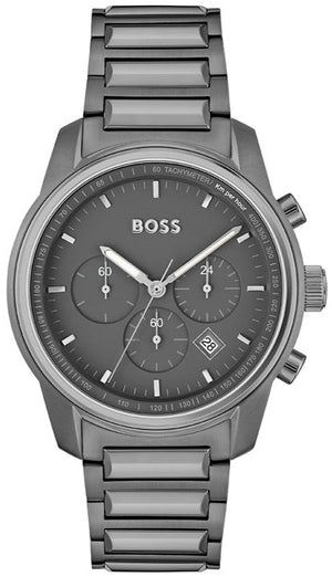 Hugo Boss Trace Chronograph Grey Dial Grey Steel Strap Watch For Men - 1514005 Authentic Buy Shop Now