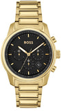 Hugo Boss Trace Chronograph Black Dial Gold Steel Strap Watch For Men - 1514006 Authentic Buy Shop Now