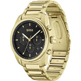 Hugo Boss Trace Chronograph Black Dial Gold Steel Strap Watch For Men - 1514006 Authentic Buy Shop Now