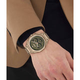 Hugo Boss Classic Chronograph Green Dial Beige Gold Steel Strap Watch For Men - 1514019 Authentic Buy Shop Now