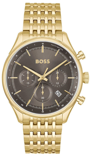 Hugo Boss Gregor Chronograph Grey Dial Gold Steel Strap Watch For Men - 1514051 Authentic Buy Shop Now
