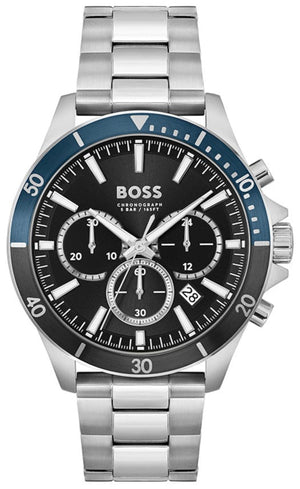 Hugo Boss Troper Chronograph Black Dial Silver Steel Strap Watch For Men - 1514101 Authentic Buy Shop Now