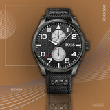Hugo Boss Aeroliner Maxx Quartz Black Dial Black Nylon Strap Watch For Men - HB1513086 Authentic Buy Shop Now