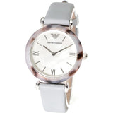 Emporio Armani White Dial Light Blue Leather Strap Watch For Women - AR11002 Authentic Buy Shop Now