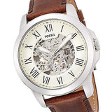 Fossil Grant Automatic Beige Skeleton Dial Brown Leather Strap Watch for Men - ME3099 Authentic Buy Shop Now