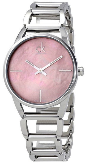 Calvin Klein Stately Pink Mother of Pearl Dial Silver Steel Strap Watch for Women - K3G2312E Authentic Buy Shop Now