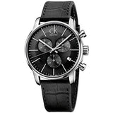 Calvin Klein Post Minimal Chronograph Black Dial Black Leather Strap Watch for Men - K7627107 Authentic Buy Shop Now