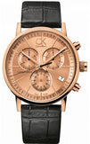 Calvin Klein Post Minimal Chronograph Rose Gold Dial Black Leather Strap Watch for Men - K7627201 Authentic Buy Shop Now