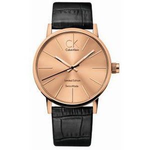 Calvin Klein Post Minimal Rose Gold Dial Black Leather Strap Watch for Men - K7621201 Authentic Buy Shop Now