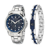Maserati Successo Chronograph Blue Dial Silver Steel Strap Watch For Men - R8873621002 Authentic Buy Shop Now