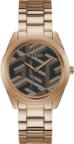 Guess Cubed Analog Black Dial Rose Gold Steel Strap Watch For Women - GW0607L3 Authentic Buy Shop Now
