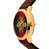 Gucci G Timeless Quartz Green & Red Dial Brown Leather Strap Watch For Men - YA126451 Authentic Buy Shop Now