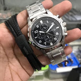 Fossil Dean Chronograph Black Dial Silver Steel Strap Watch for Men - FS4542 Authentic Buy Shop Now