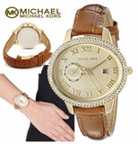 Michael Kors Whitley Quartz Gold Dial Brown Leather Strap Watch For Women - MK2428 Authentic Buy Shop Now