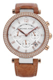 Michael Kors Parker Chronograph White Dial Tan Leather Strap Watch for Women - MK5633 Authentic Buy Shop Now