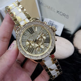 Michael Kors Wren Diamonds Gold Dial Two Tone Steel Strap Watch for Women - MK6157 Authentic Buy Shop Now