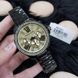 Michael Kors Wren Chronograph Gold Dial Black Steel Strap Watch for Women - MK5961 Authentic Buy Shop Now