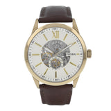 Fossil Flynn Mechanical Skeleton Beige Dial Brown Leather Strap Watch for Men - BQ2215 Authentic Buy Shop Now