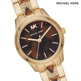 Michael Kors Runway Mercer Analog Brown Dial Gold Steel Strap Watch For Women - MK6855 Authentic Buy Shop Now