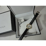 Gucci Diamantissima Mother of Pearl Dial Black Leather Strap Watch For Women - YA141505 Authentic Buy Shop Now
