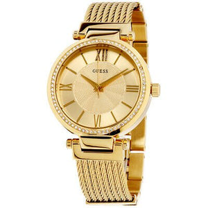 Guess Soho Champagne Dial Stainless Steel Mesh Bracelet Watch For Women - W0638L2 Authentic Buy Shop Now