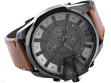 Diesel Mega Chief Chronograph Grey Dial Brown Leather Strap Watch For Men - DZ4463 Authentic Buy Shop Now