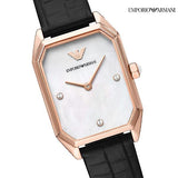 Emporio Armani Gioia Quartz Mother of Pearl Dial Black Leather Strap Watch For Women - AR11390 Authentic Buy Shop Now
