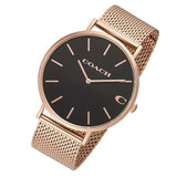 Coach Charles Black Dial Rose Gold Mesh Bracelet Watch for Men - 14602552 Authentic Buy Shop Now