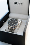 Hugo Boss Aeroliner Chronograph Quartz Black Dial Silver Steel Strap Watch For Men - HB1512446 Authentic Buy Shop Now