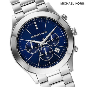Michael Kors Slim Runway Chronograph Blue Dial Silver Steel Strap Watch For Men - MK8917 Authentic Buy Shop Now