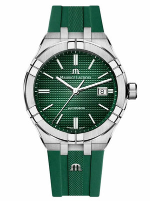 Maurice Lacroix Aikon Chronograph Green Dial Green Rubber Strap Watch for Men - AI1808-SS000-630-5 Authentic Buy Shop Now