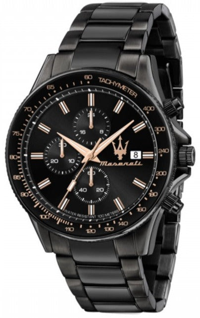 Maserati SFIDA Chronograph Black Dial Black Steel Strap Watch For Men - R8873640011 Authentic Buy Shop Now