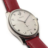 Gucci G Timeless Automatic Silver Dial Red Leather Strap Watch For Men - YA126346 Authentic Buy Shop Now