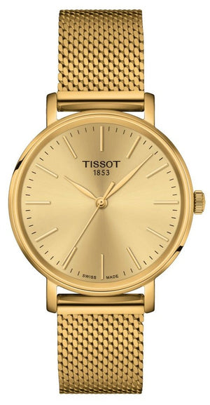 Tissot Everytime Lady Gold Dial Gold Mesh Bracelet Watch for Women - T143.210.33.021.00 Authentic Buy Shop Now