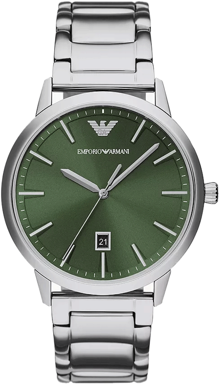 Emporio Armani Claudio Green Dial Silver Steel Strap Watch for Men - AR11575 Authentic Buy Shop Now