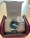 Salvatore Ferragamo Sapphire Chrono Green Dial Silver Steel Strap Watch for Men - SFME00421 Authentic Buy Shop Now