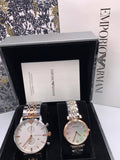Emporio Armani Chronograph White Dial Two Tone Steel Strap Watch For Men - AR0399 Authentic Buy Shop Now